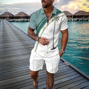 Duval Tropicana Polo Shirt and Shorts Co-Ord Set- Green